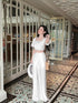 Two Piece Cropped Puff Sleeve Top with Trouser